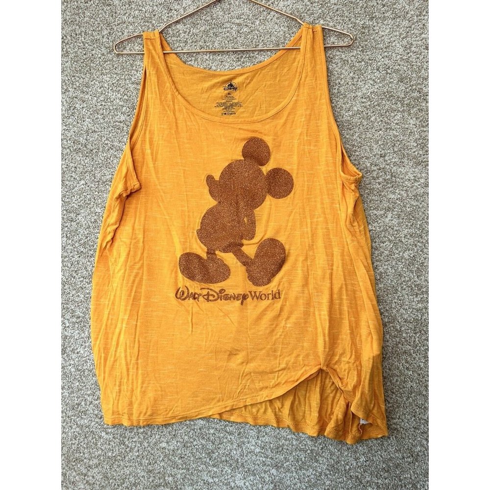 Walt Disney World Yellow Glitter Mickey Tank Top Shirt Women’s XL